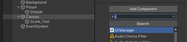 Add UI Manager (with C# Script icon) to Canvas